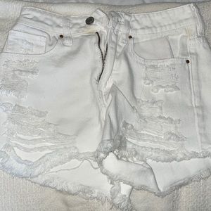 High waisted distressed mom shorts